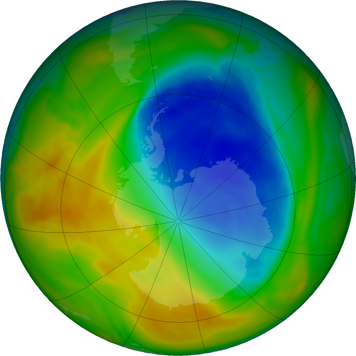 Antarctic ozone map for 01 November 2017